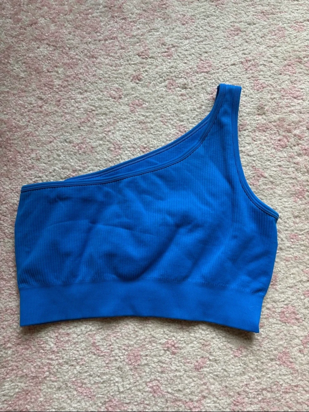 One-Shoulder Ribbed Crop Top - Blue - Picture 2 of 2